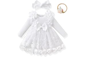 Renotemy Baby Girl Flower Dress Fall Winter, Tutu Tulle Princess Wedding Birthday Party Dresses for Newborn Girls 0-18 Months