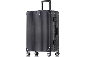 HotWay 28 Inch Checked in Luggage with Aluminum Frame, PC Hard Shell Suitcase with Spinner Wheels and TSA Lock, Large Suitcase for Travel, Black