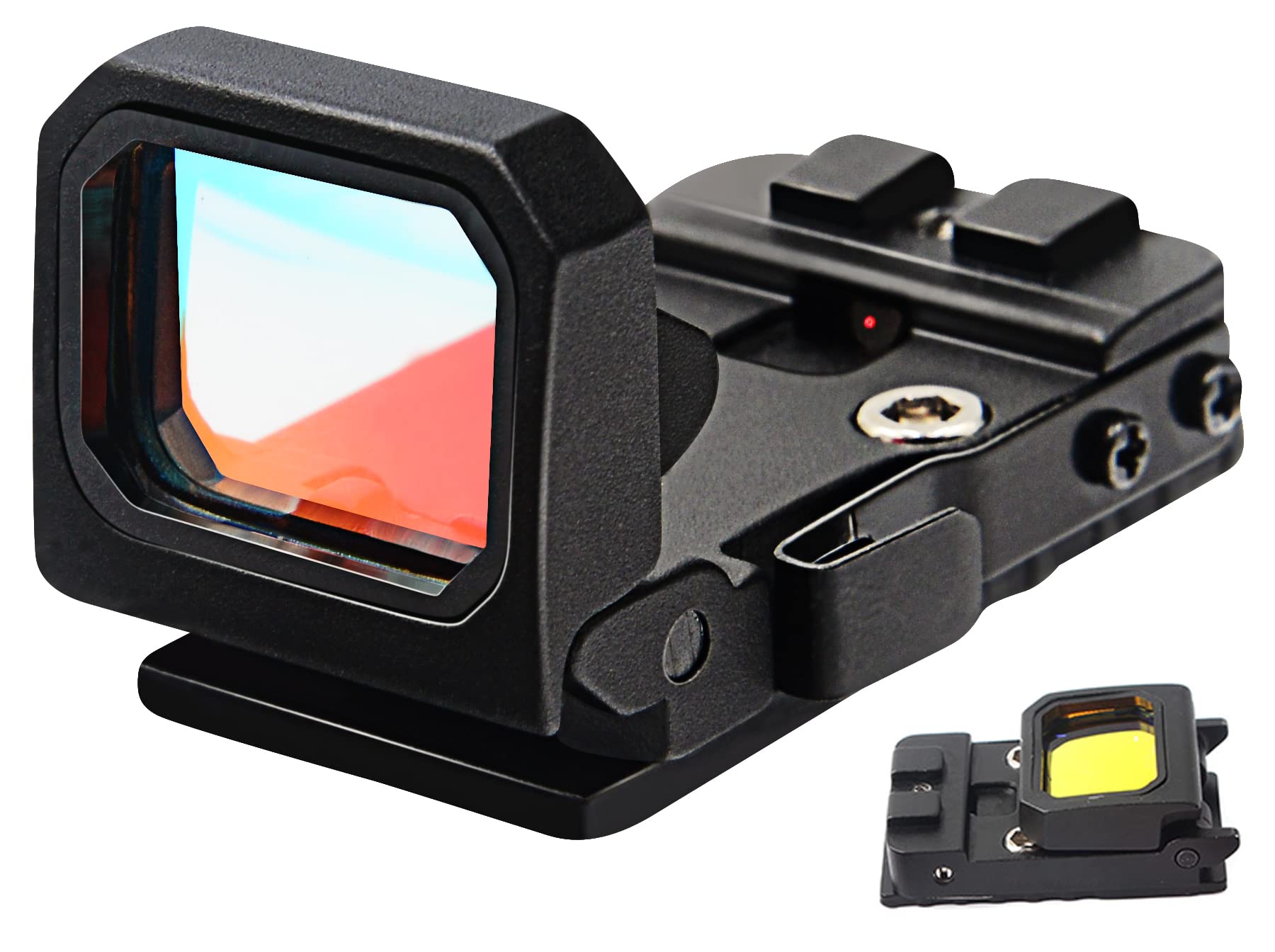Photo 1 of MOSANDON Flip Up Red Dot Reflex Sight Compact Red Dot Flip Gun Sight Scope with Universal Mount Heightened Base for 20mm Picatinny Rail RMR Mounts and Slides for Handgun Rifle Pistol for Hunting