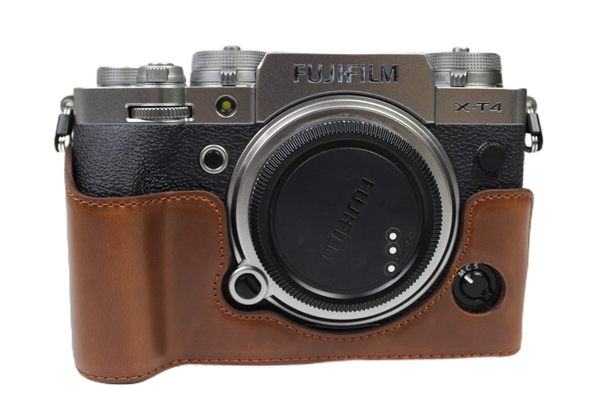 X-T4 Case, Zakao PU Leather Half Bottom Opening Version Holster Camera Case with Hand Strap Protective Cover Bag Case for Fujifilm Fuji X-T4 XT4 (Coffee)