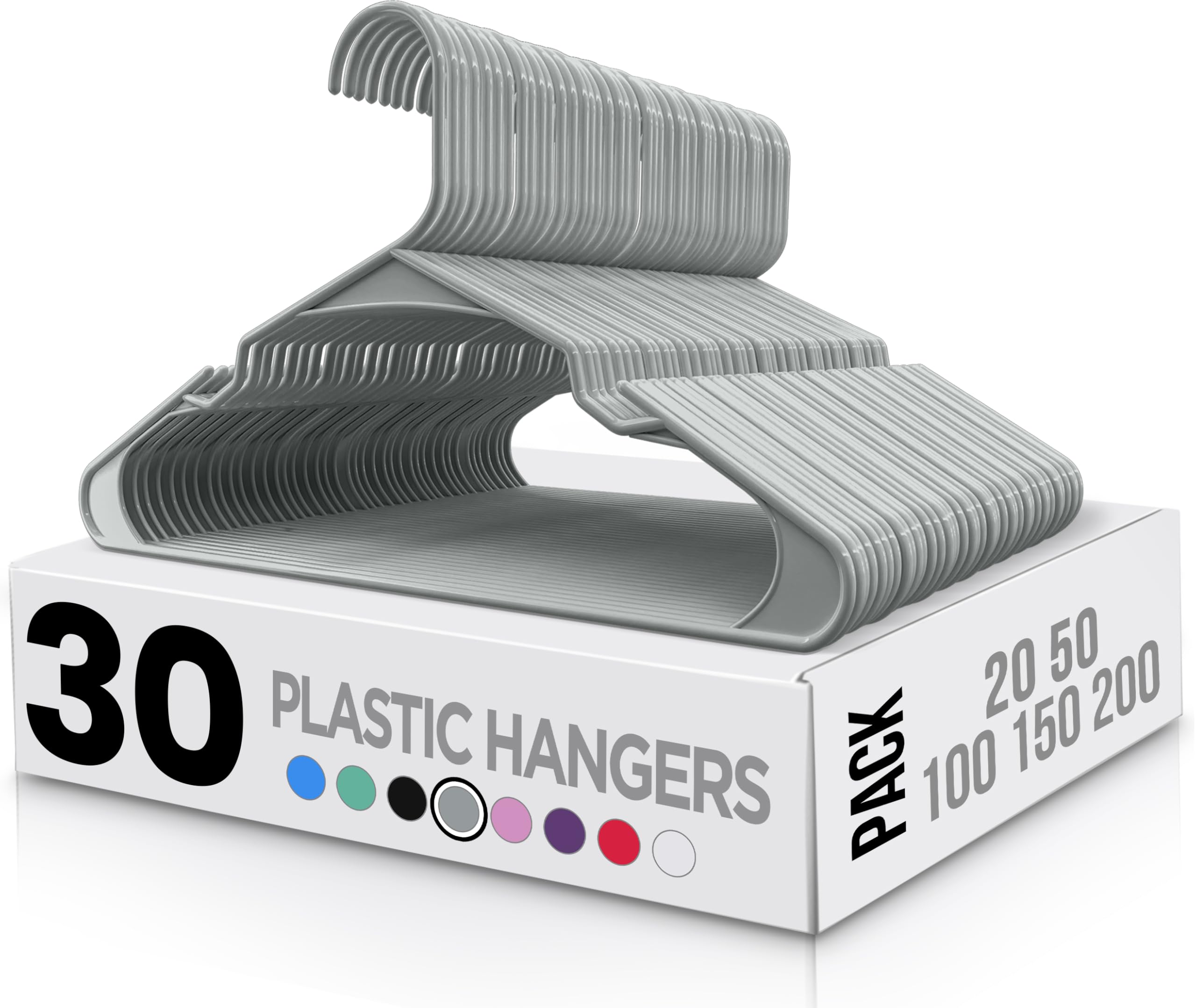 Utopia Home 30 Pack Plastic Hangers Space Saving, Durable Hanger with Shoulder Grooves, Grey