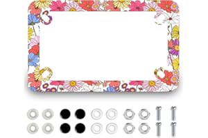 MUAWUOIK Colorful Flowers Floral Motorcycle License Plate Frame Stainless Steel Cute Black Tag Holder 4 Holes Women Motorcycle Accessory with Screws Nut Caps 7.7" x 4.5" for Bike Motorcycle