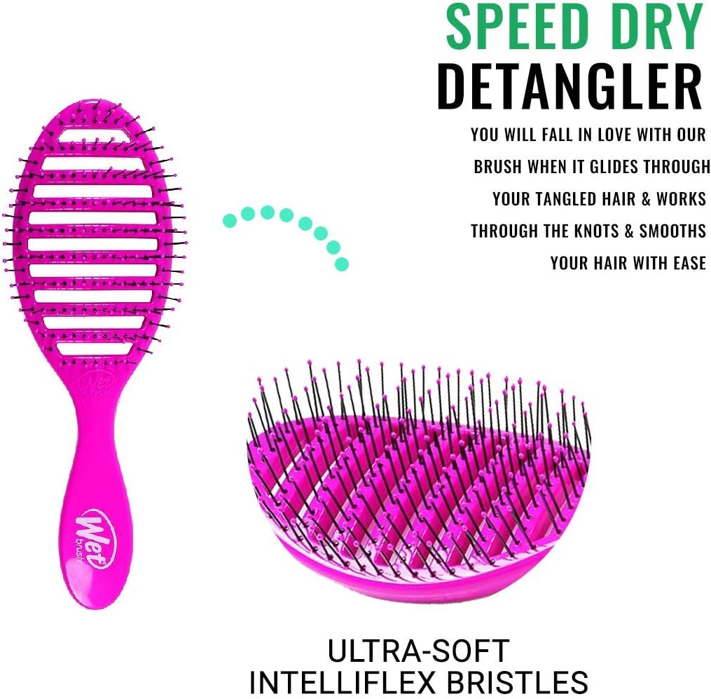 Wet Brush Speed Dry Detangler (Pink)- Ergonomic, Heat Flex Bristles, Blow Dry, Detangling Knots - Image 3