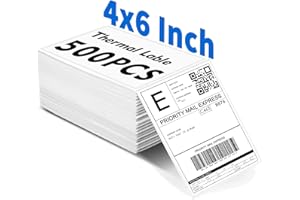 BAGVHANDBAGRO 500 Sheets 4x6 Thermal Lables, Folded Shipping Labels, Thermal Printer Lables, Thermal lables with Strong Adhesive, Compatible with Postage Labels Printer, Perforated (Pure White)