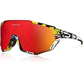 Queshark Cycling Glasses, Sports Sunglasses for Men Women, 1 Polarized 2 HD Lens, Polarized Sunglasses for Cycling Running