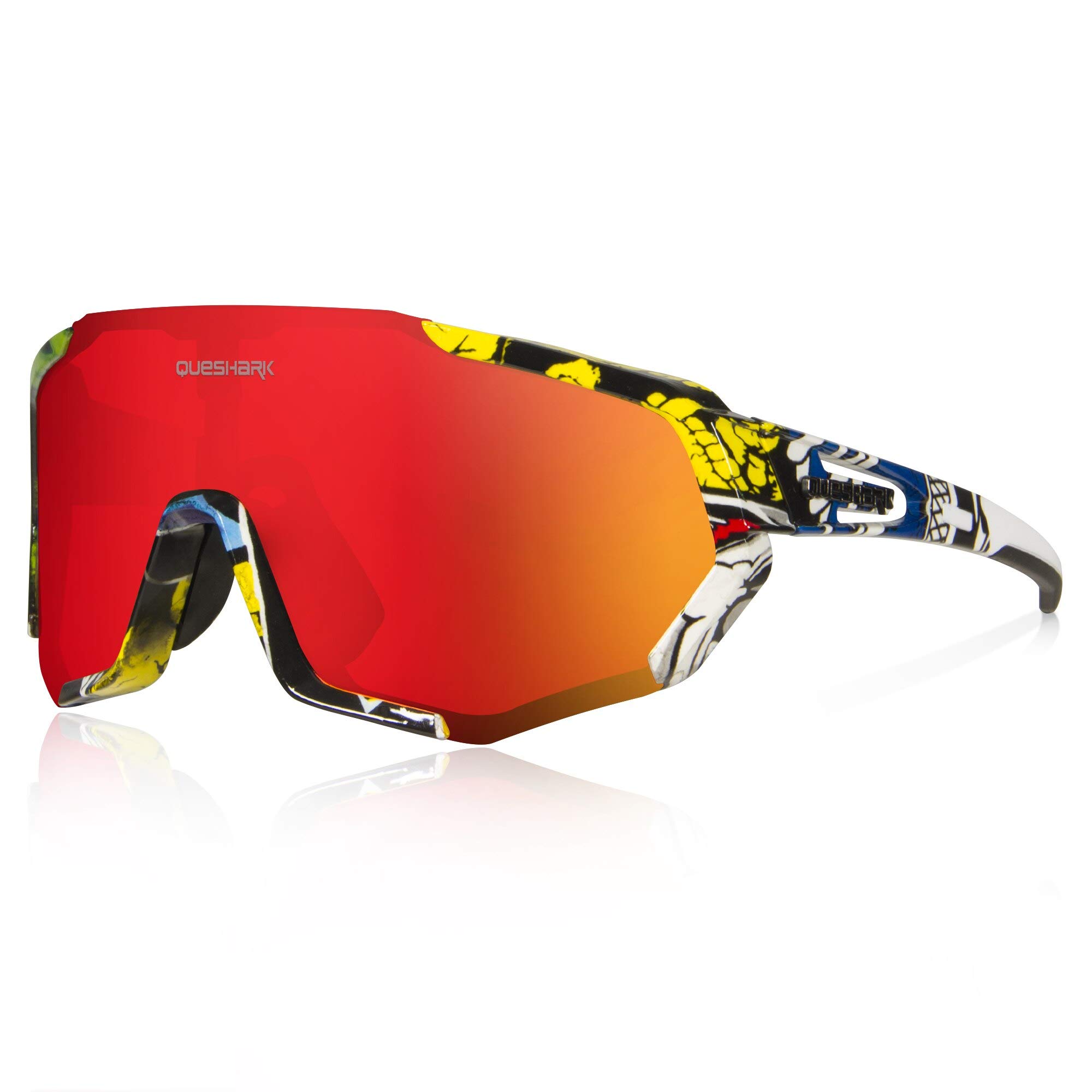 Queshark Cycling Glasses, Sports Sunglasses, Polarized Cycling Glasses with 3 Interchangeable Lenses | 29g TR90 Lightweight | UV400 Protection, for MTB, Cycling, Running, Driving, E-Bike