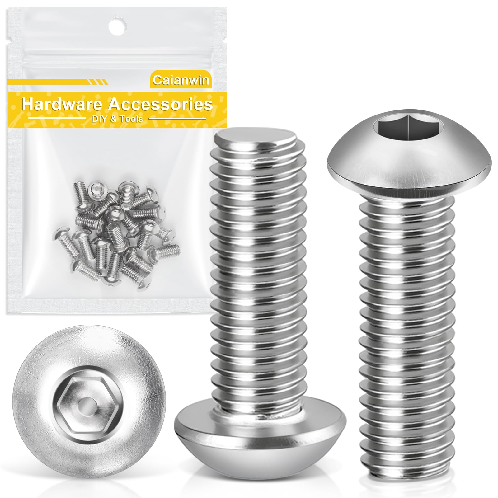 Caianwin M6 x 16mm Bolts 20Pcs Hex Socket Button Head Bolts 304 Stainless Steel Pan Head Machine Screws for Home Office Industrial Electronic