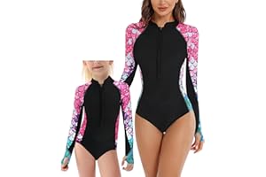 YOLIPULI Women and Girls Matching Swimsuit: Long Sleeve One Piece Rash Guard Bathing Suit UPF 50+ (Please Order Separately)