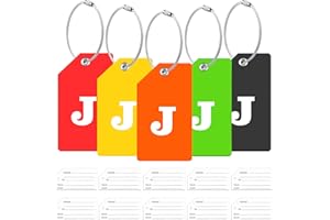 ZFAMYZH 5Pack Initial Silicone Luggage Tag with 10 Name ID Cards Perfect to Quickly Spot Luggage Tags for Suitcases Partial Privacy Cover & Stainless Steel Loops for Secure Fastening (J)