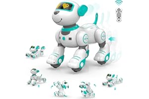 STEMTRON Programmable Remote Control Robotic Pet, Interactive Robo Dog & Cat, RC Robot with Touch Sensing, LED Eyes, Dance & Music