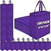 Windyun 100 Pcs Reusable Tote Bag Bulk 8 x 4 x 10 Inch Non Woven Shopping Bag with Handle Christmas Reusable Grocery Gift Tote (Dark Purple)