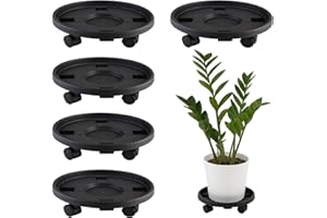 TULPEED Rolling Plant Stand with Wheels 5 Pack 13 Inch Plant Caddy with Wheels Heavy Duty Plant Dolly Roller Base with Wheels Round Flower Pot Rack Holder Planter Trolley Tray, Black