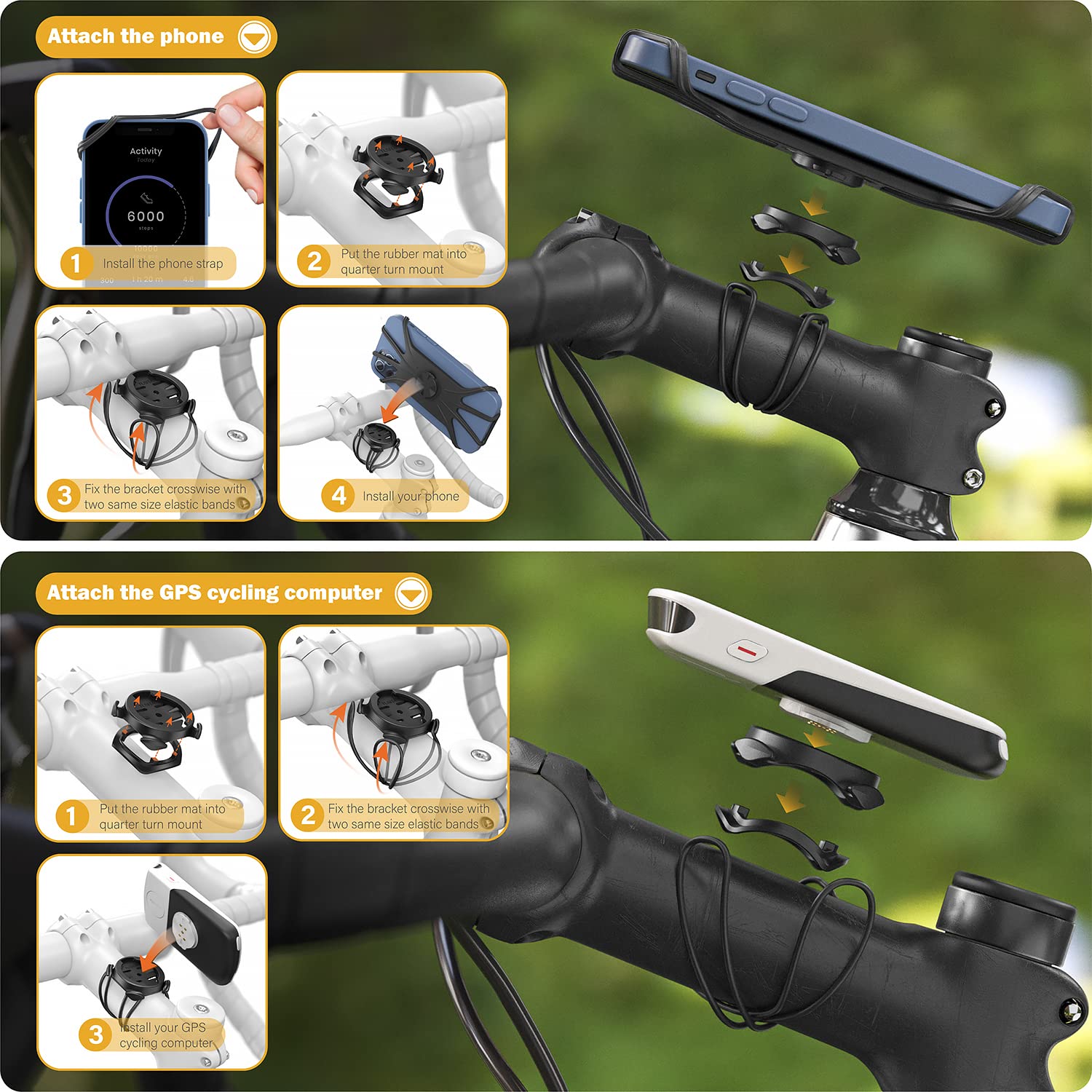 TUSITA 2 in 1 Bike Mount Quick Release, Quarter Turn Compatible with Garmin Edge GPS Computer, iPhone 14 13 12 Pro Max, Samsung Galaxy Note 20 S21 Ultra All 4.7