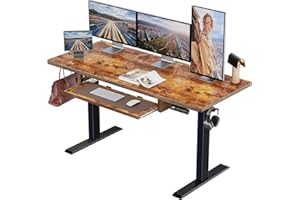 Marsail Electric Standing Desk with Ergonomic Keyboard Tray, Adjustable Desk with 27.5” to 46.7” Height Range, 4 Memory Presets, Smooth and Quiet Lifting, 48 x 24 inch Adjustable Height,TZESD14 Brown