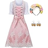 Ezuwail Womens Oktoberfest Costume 5Pcs Dirndl Dresses Set German Oktoberfest Dress Up Outfits Bavarian Costume for Halloween