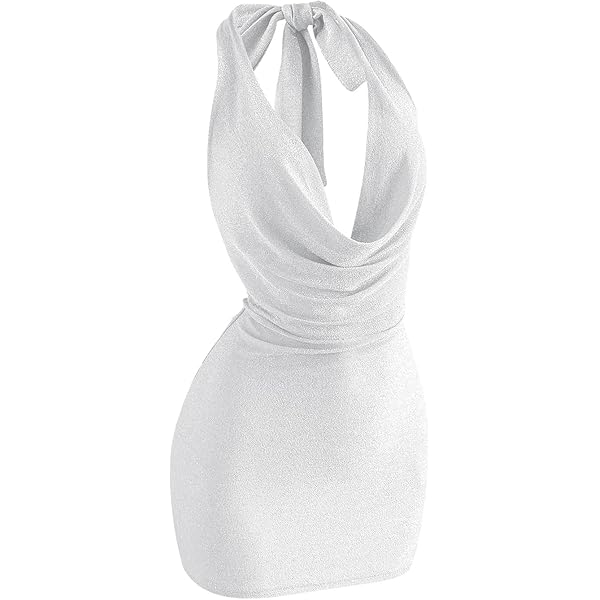 UAURORAO Sequin Backless Dress for Women Knit Cowl Neck Halter Mini Dress  Glitter Low Back Sparkle Party Dresses(Draped Blue,Small) at Amazon Women's  Clothing store