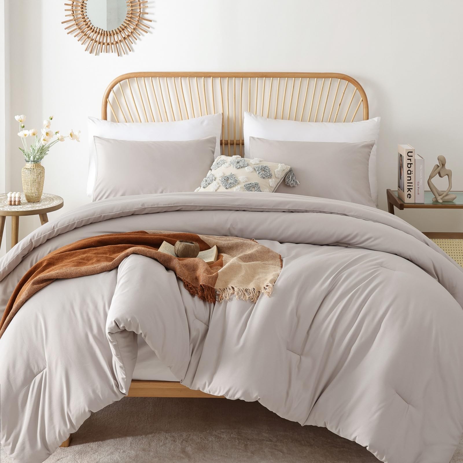 Photo 1 of ROSGONIA Comforter Full Size for Girls Boys Teens Linen Grey, 3pcs (1 Gray Comforter & 2 Pillowcases) Lightweight Dorm Bedding Full Size