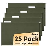 SUNEE Legal Size Hanging File Folders (9.2"x14.8"), 25 Pack Reinforced Hang Folders, Adjustable 1/5-Cut Tabs, Designed for Bulky Files, Filing Cabinet, Standard Green