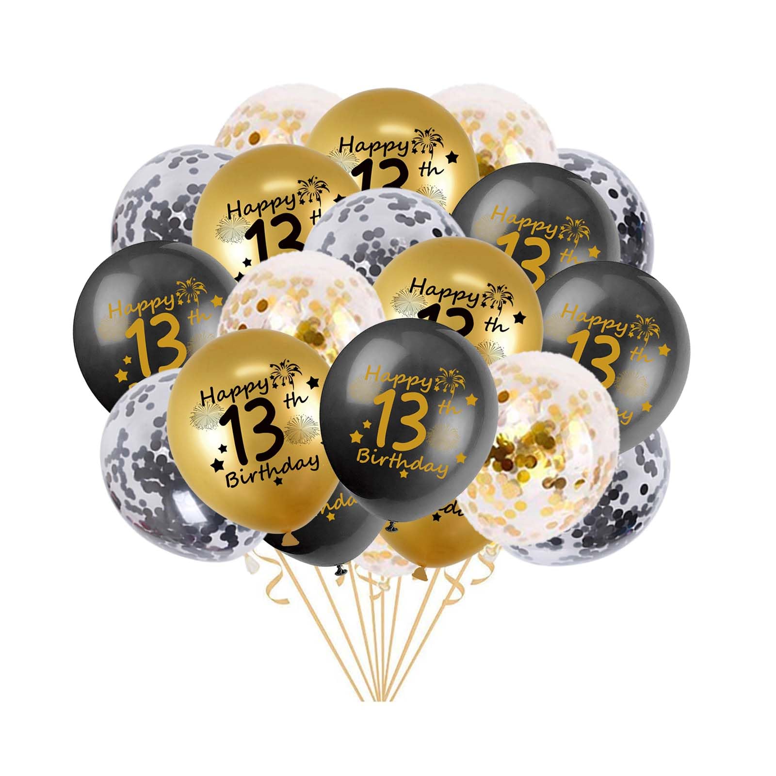Photo 1 of 13th Birthday Balloons, Pack of 20 Black Gold Happy 13th Birthday Latex Confetti Balloon Ribbons for Boys Official Teenager 13th Birthday Party 13 Year Old Birthday(13th)