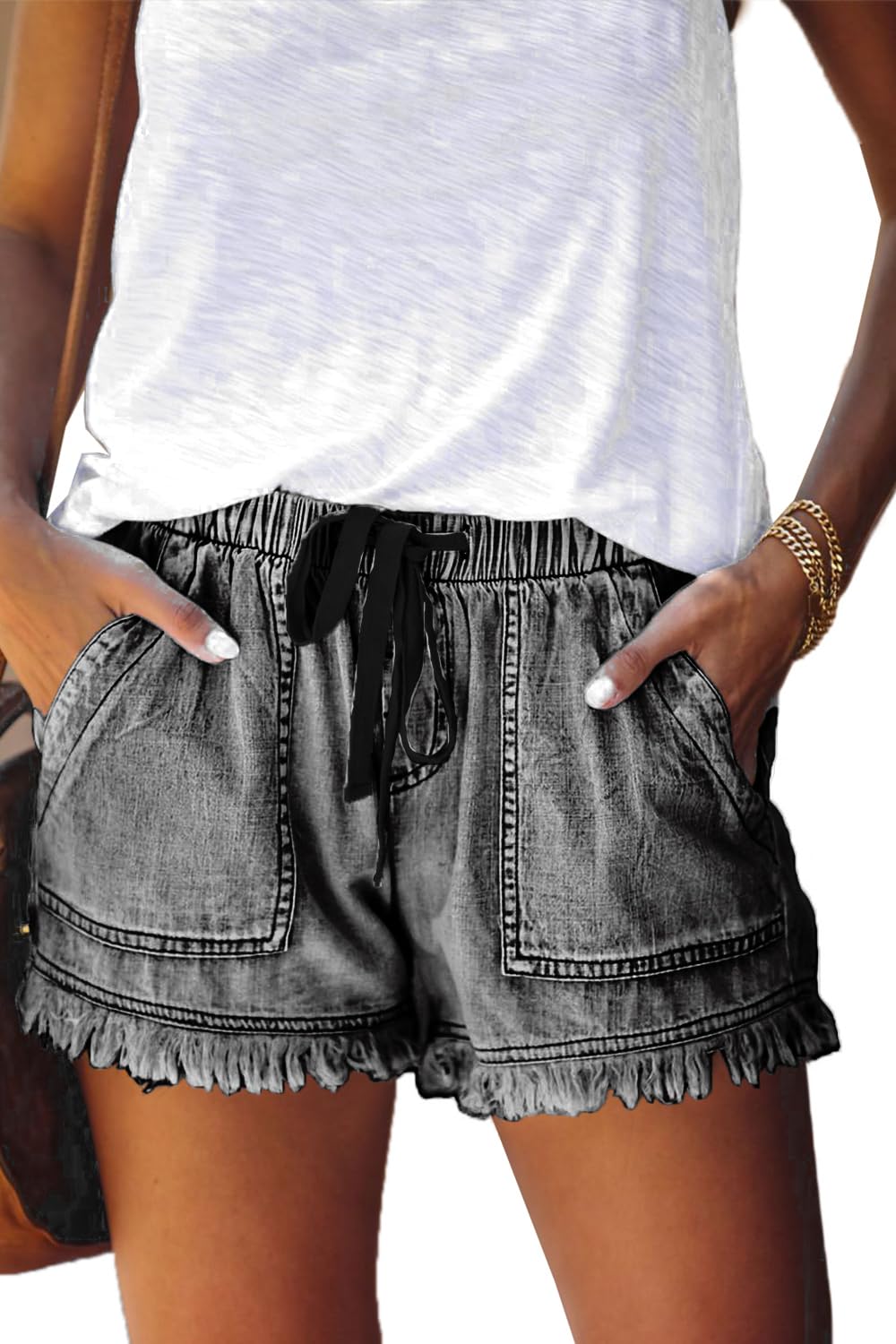 YOCUR Jean Shorts Mid Waisted Paperbag Drawstring