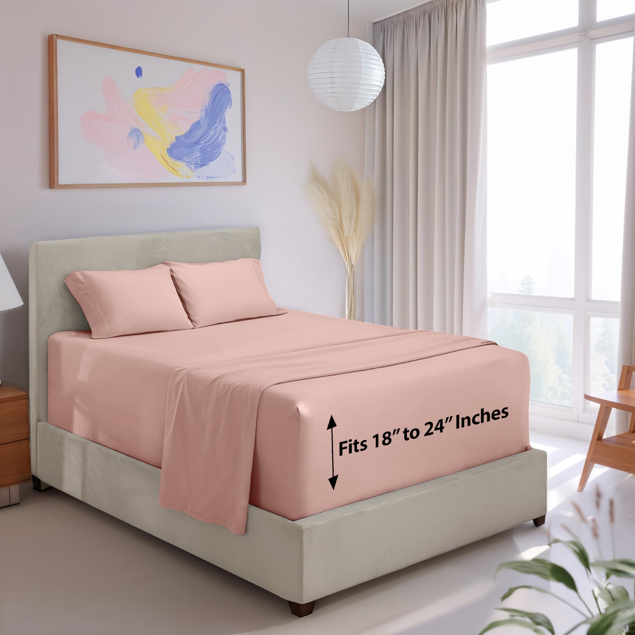 Hearth & Harbor Extra Deep Pocket California King Sheets - 4 Piece Hotel Luxury California King Sheet Set Fits Up to 24" Mattress - Ultra Soft Luxury Bed Sheet Set - Cal King, Peach Beige Image