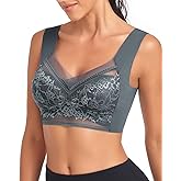 WOWENY Seamless Lace Bras for Women Wirefree Comfortable Mesh Padded Soft Back Smoothing Bra