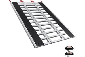 GarveeTech Snowmobile Loading Ramp, 1500 LBS Capacity Tri-Fold Motorcycle Powersports Loading Ramps with Load Straps for Motorcycles, ATV/UTV, Lawn Mowers, Tractors 85" x 54"