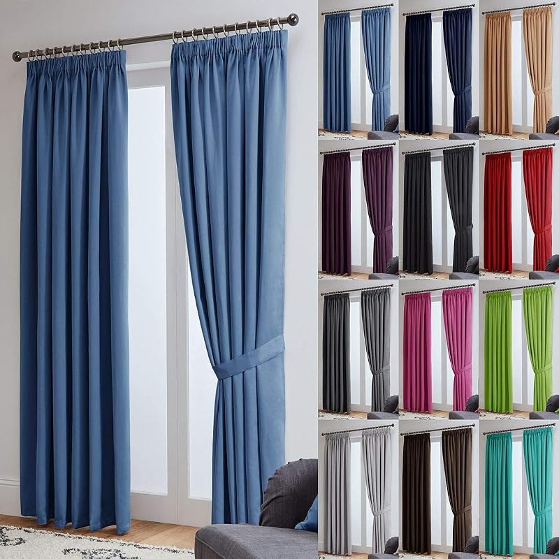John Aird Blackout Curtains Pencil Pleat with Tie Backs Blue 66 x 72 inches 2