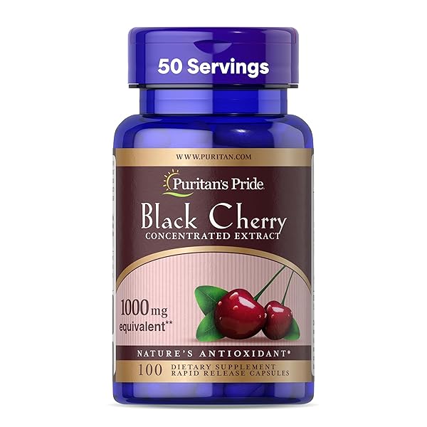 PURITAN’S PRIDE BLACK CHERRY CONCENTRATED EXTRACT 250 MG (1000MG EQUIVALENT), DIETARY SUPPLEMENT FOR GENERAL WELLNESS AND HEALTHY LIFESTYLE*, 50 DAY SUPPLY, 100 RAPID RELEASE CAPSULES