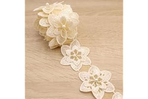 DHFLYDH Organza Flower Trim 2 Yards Yellow Lace Edge Trim Ribbon, Vintage Edging Trimmings Fabric Embroidered Applique Sewing Craft for Wedding Dress Embellishment DIY Dress Decor, Gowns, Home Decor (Yellow)