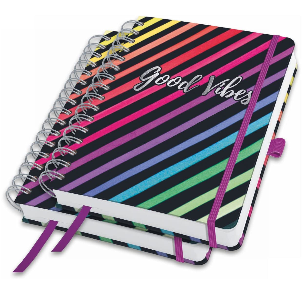 SIGEL JN651 Spiral notebook premium, A5, blank, hardover, rainbow pattern, Black, 2 Pieces - Jolie