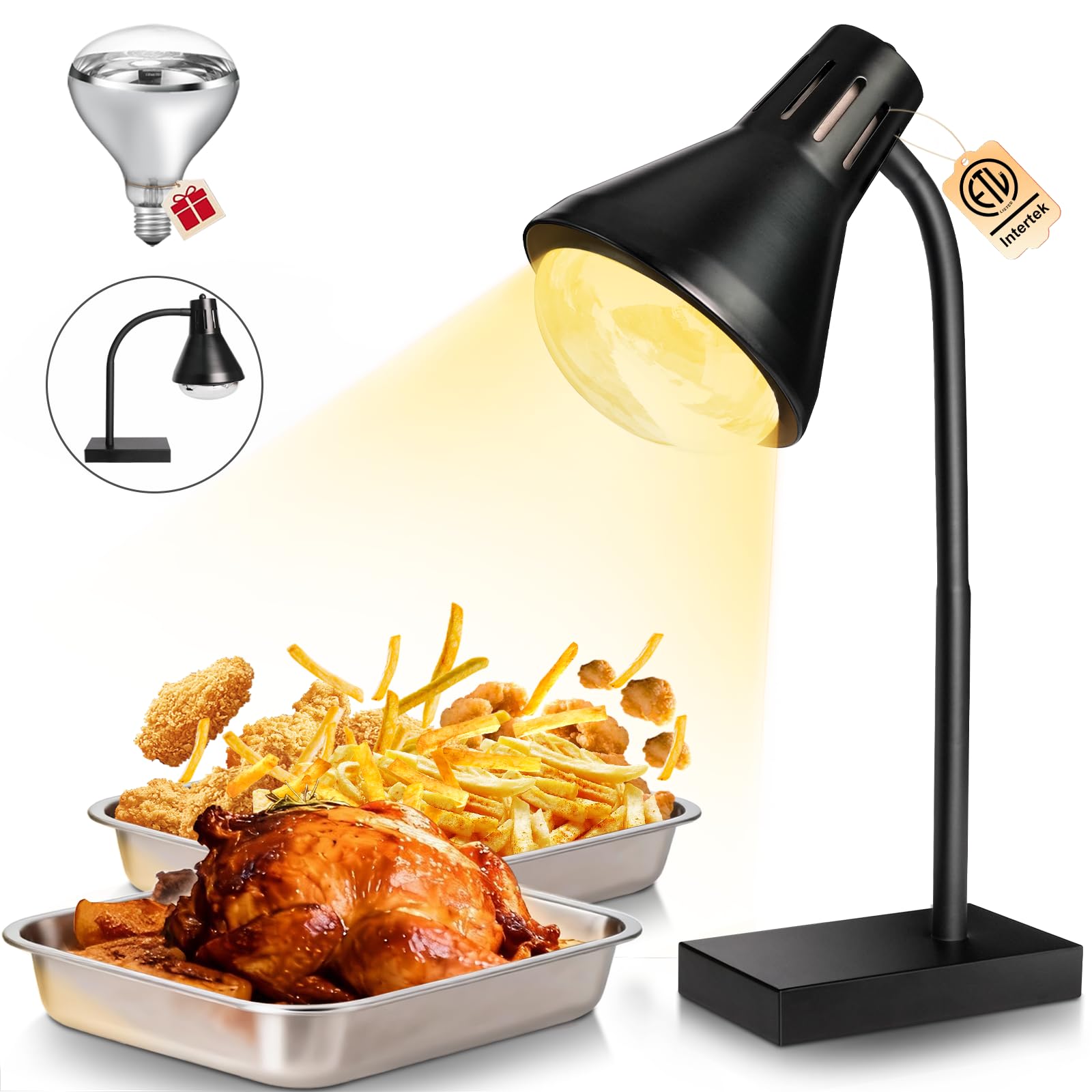 Photo 1 of Portable Food Heat Lamp [Fast & Uniform Heating] [Compact Design] Commercial Food Warmer Light, 250W Heat Lamp for Food, Warming Lamp for Parties, Buffet, Restaurant, Kitchen, Home Use (Black)