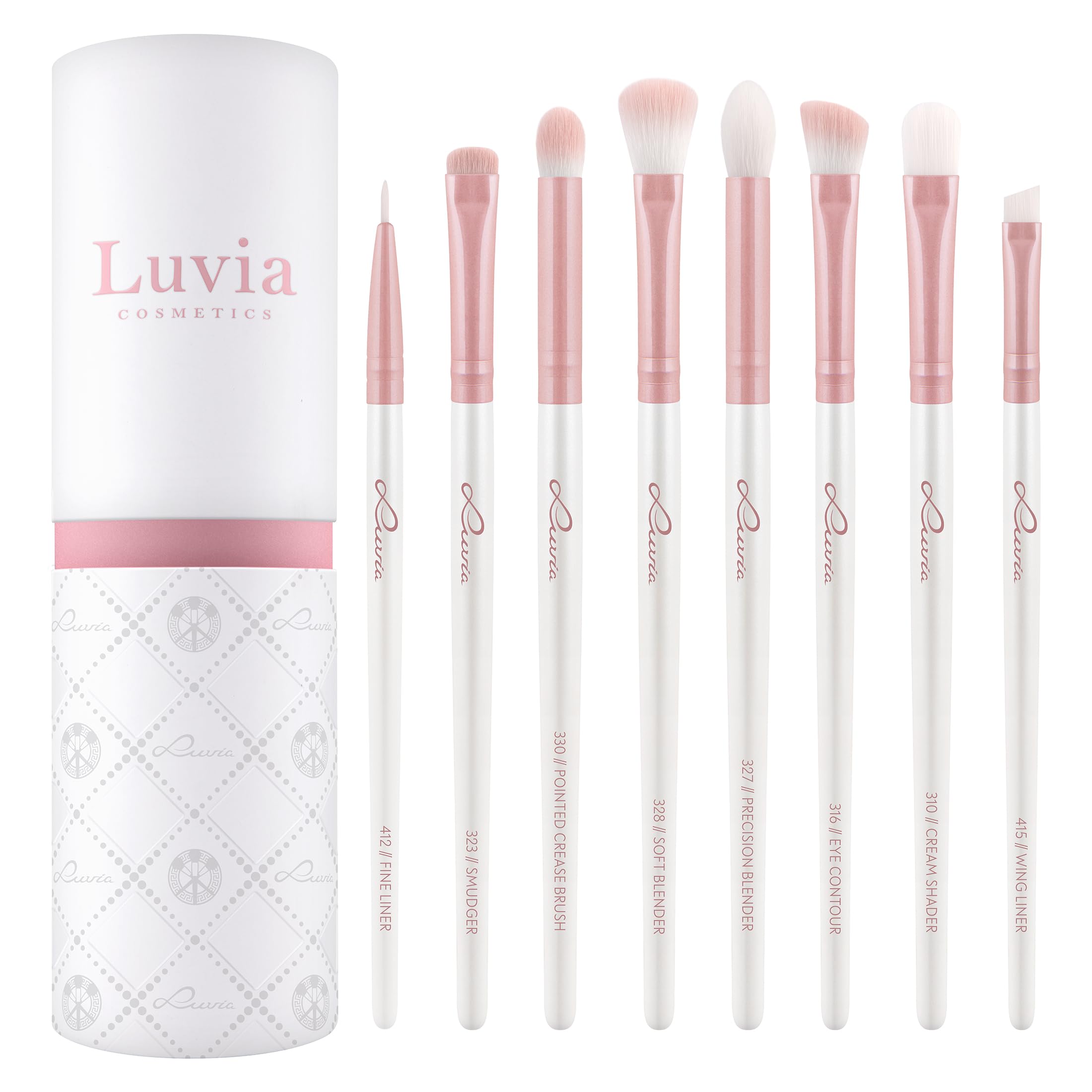 Luvia Eye Brush Set, 8-Piece All Skin Tone Vegan Synthetic Cosmetic Brushes, Pearl Color, Perfect Blending & Application, Eyeshadow Makeup Brush Set