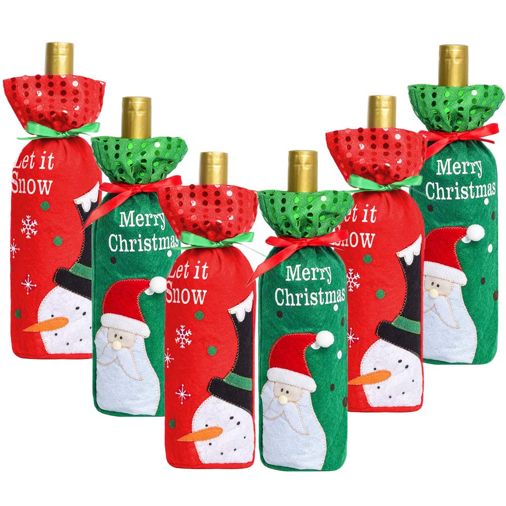 YUIP 6 Pack Christmas Wine Bottle Cover, Christmas Decoration Wine Bottle Bag, Christmas Bottle Covers Ugly Sweater Wine Cover Bottle Decor for Christmas Dinner Table Decoration (Santa Claus,Snowman)