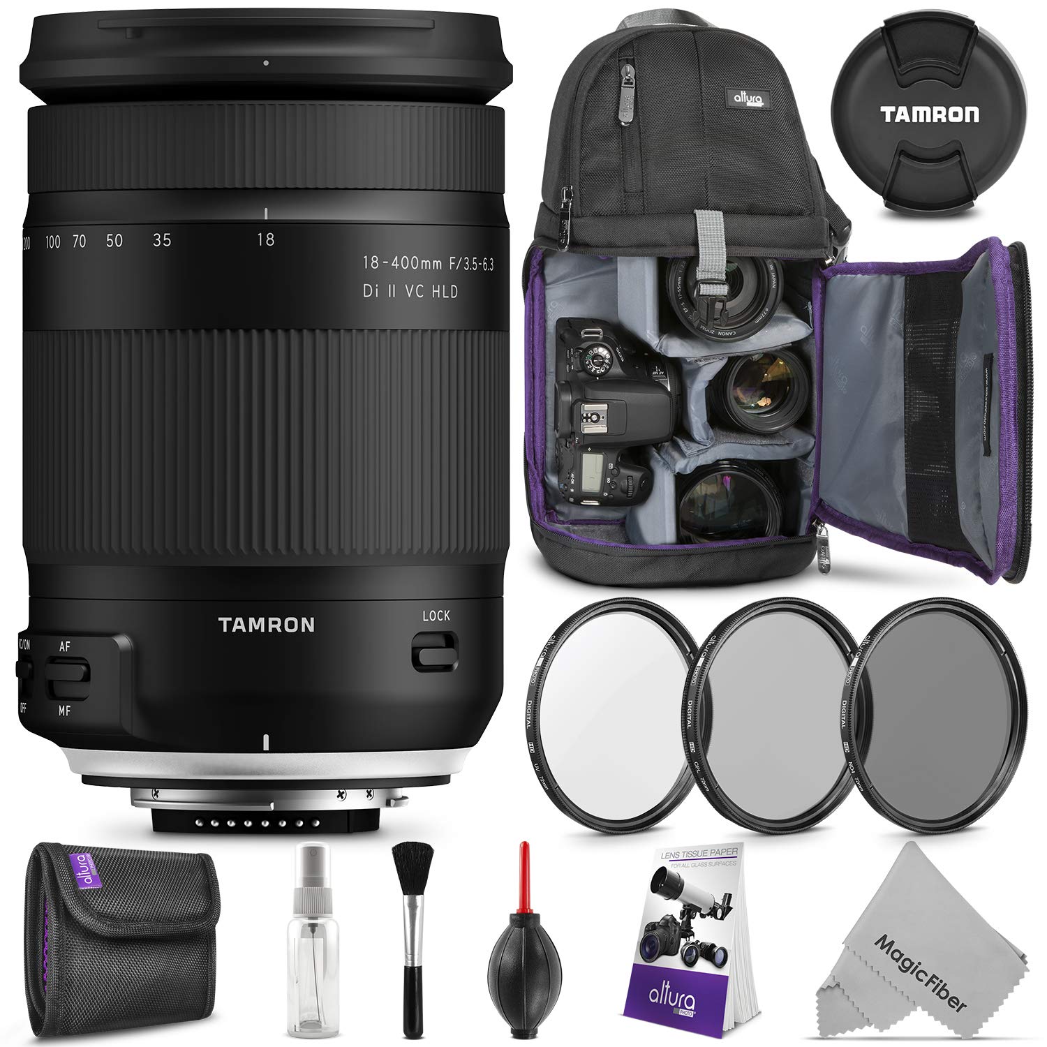 Tamron 18-400mm f/3.5-6.3 Di II VC HLD Lens for Nikon F w/Advanced Photo and Travel Bundle