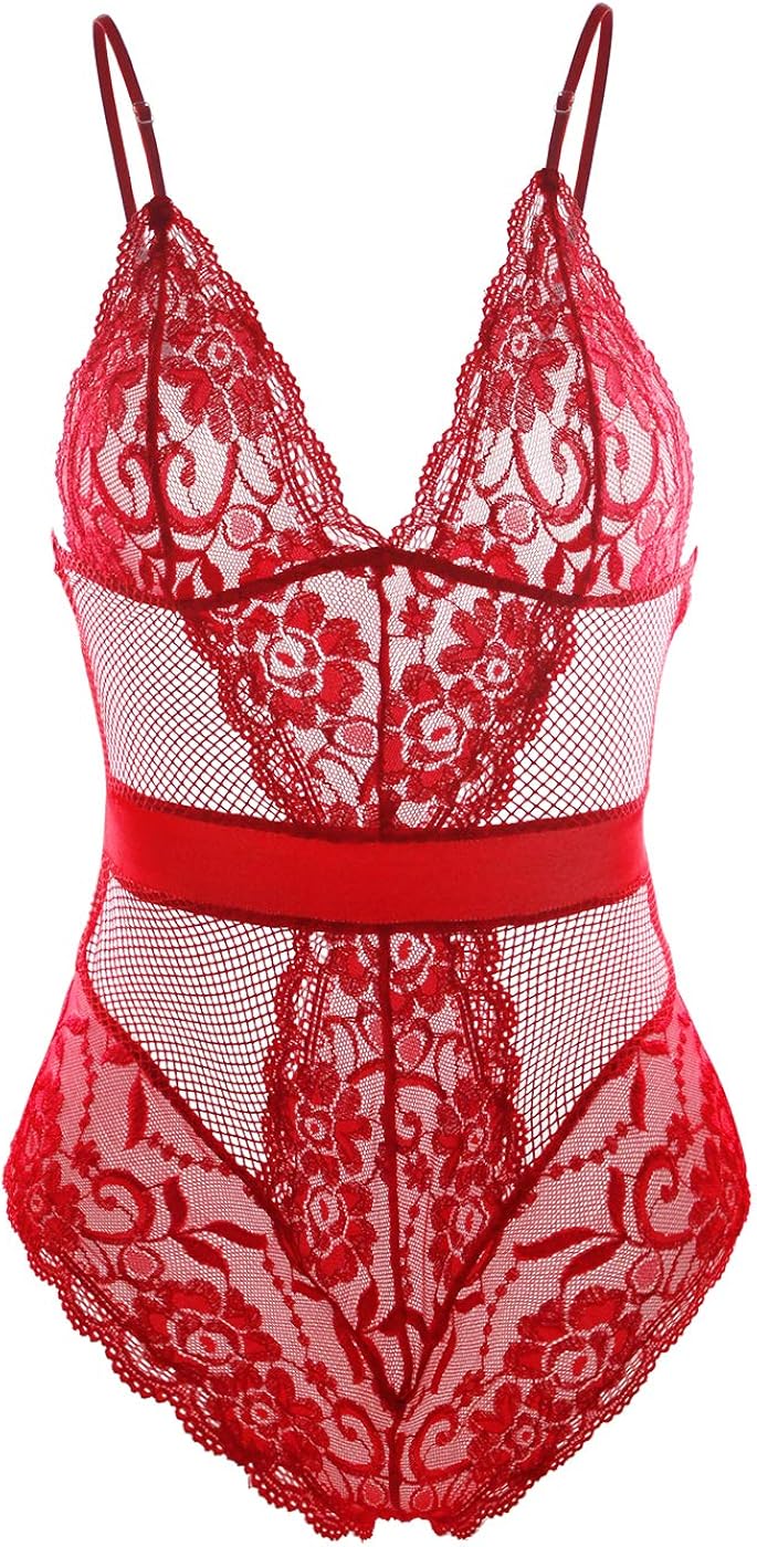 Garmol Women Lingerie One Piece Fishnet Teddy Lace Cups Bodysuit Mesh Babydoll at  Women’s Clothing store