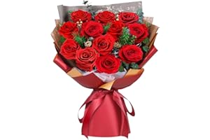 ADDWel Preserved Red Rose Bouquet – A Dozen Real Fresh Flowers for Delivery on Christmas Valentine's Day Birthday Anniversary, Romantic Gifts for Wife, Girlfriend, Mom
