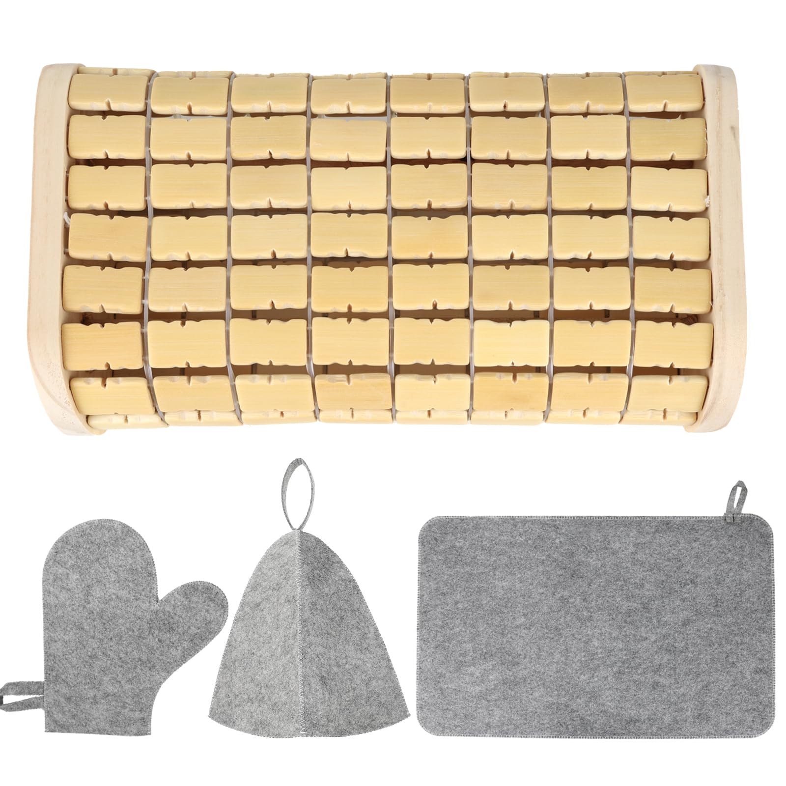 Photo 1 of YCQDDA Bamboo Sauna Headrest Pillow, 100% Natural Handmade Wood Neck Rest, Sauna Accessories with Sauna Hat, Seat Pad and Gloves for Barrel or Infrared Sauna