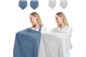 TATAVR 2Pack Muslin Nursing Cover for Breastfeeding, Breathable Breastfeeding Cover up with Rigid Hoop for Women, Nursing Apron (Included Four Baby Bibs)