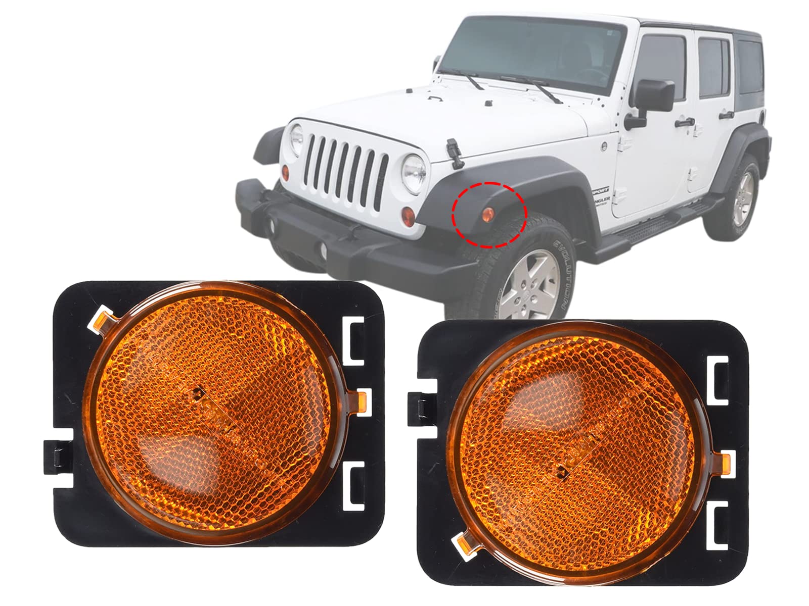 Photo 1 of APA Replacement for Side Marker Lamp 2007 2008 2009 2010 2011 2012 2013 2014 2015 2016 2017 2018 Wrangler with Bulbs Driver Passenger PAIR Set 55078144AA 55078145AA CH2551127 CH2550127
