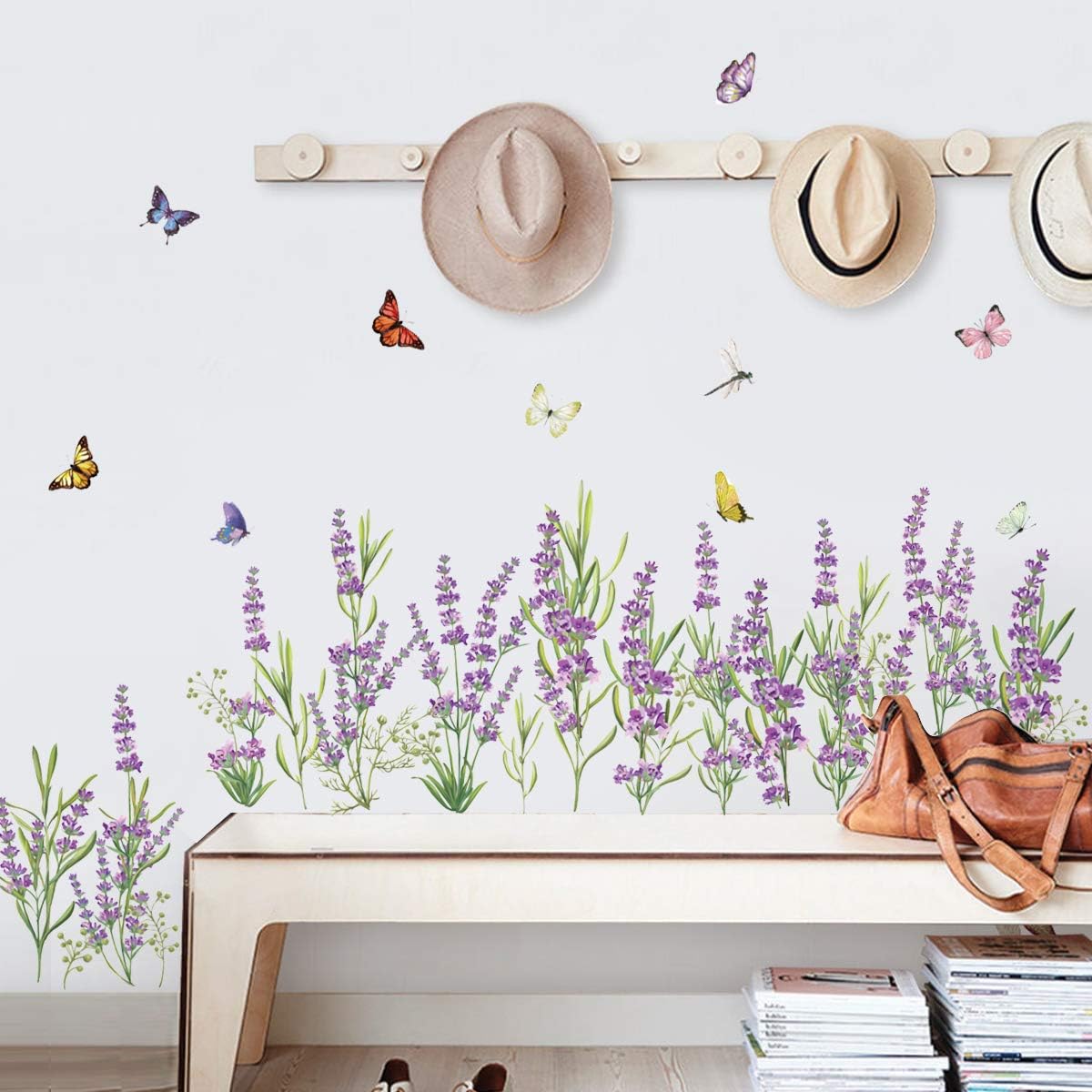 decalmile Lavender Flowers Wall Corner Decals Grass Baseboard Skirting Line Wall Stickers Living Room Bedroom Wall Art Decor
