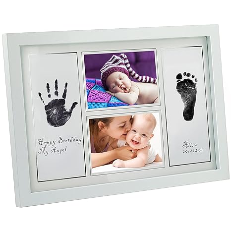 [Große Version 42x28x1,8cm] GIMARS Baby Handabdruck und Fußabdruck Rahmen Set, Baby Foto Erinnerung Abdruck Bilderrahmen in W