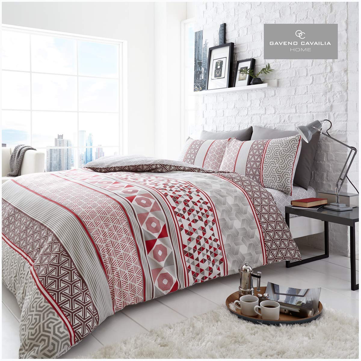 GC GAVENO CAVAILIA Gaveno Cavailia Helsby King Duvet Set Natural Reversible Easy Care Cotton Blend 3 Piece Geometric Bedding | 1 Quilt Cover + 2 Pillow Cases | Button Closure | Machine Washable