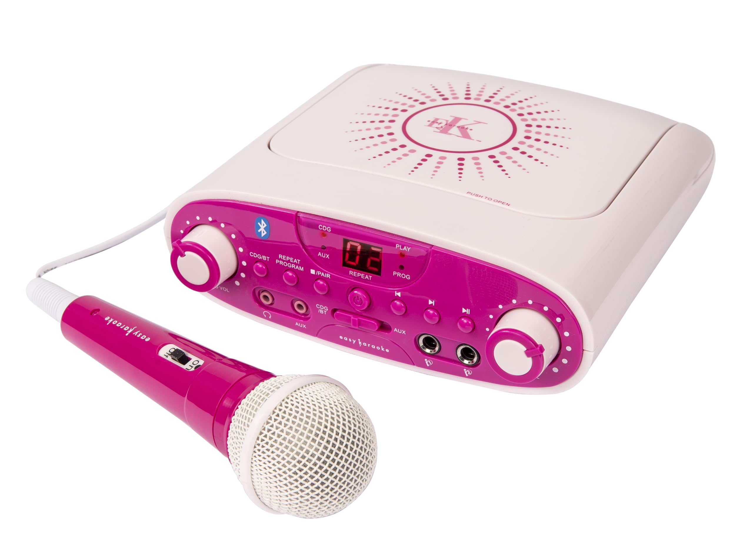 Easy Karaoke EKG88B Portable Bluetooth Karaoke Machine comes with 1 x microphone, Headphone socket and AUX for MP3 playback - Pink