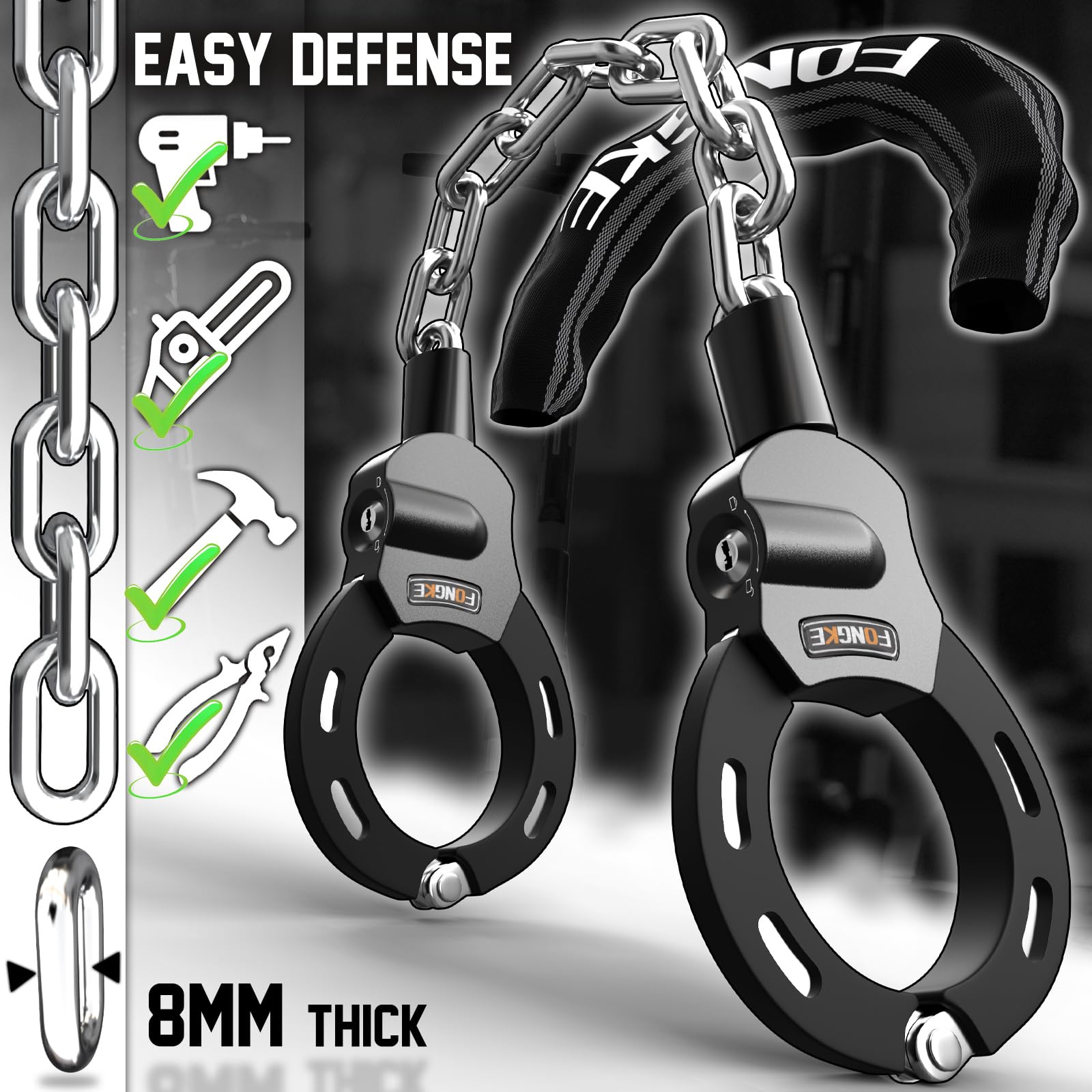 E Scooter Schloss | 8mm Dicke Kettenschloss | Handschellenschloss | Fahrradschloss | Hochsicherheits Schlösser Inklusive Aufbewahrungstasche | Schloss für E Scooter, E-Bike, Motorrad 2