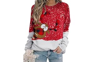 LUKYCILD Womens Ugly Christmas Sweatshirt Funny Reindeer Snowman Crewneck Xmas Holiday Long Sleeves Pullover Tops