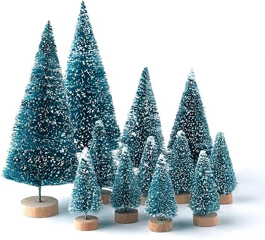 Kuuqa 28pcs Mini Model Snow Frost Trees Bottle Brush Trees Plastic