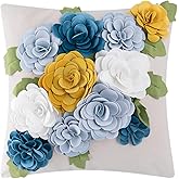 KINGROSE 3D Flower Throw Pillow Cover Decorative Floral Cushion Cover Home Decor Pillow Case for Sofa Couch Chair Living Room Bed 18 x 18 Inches Blue