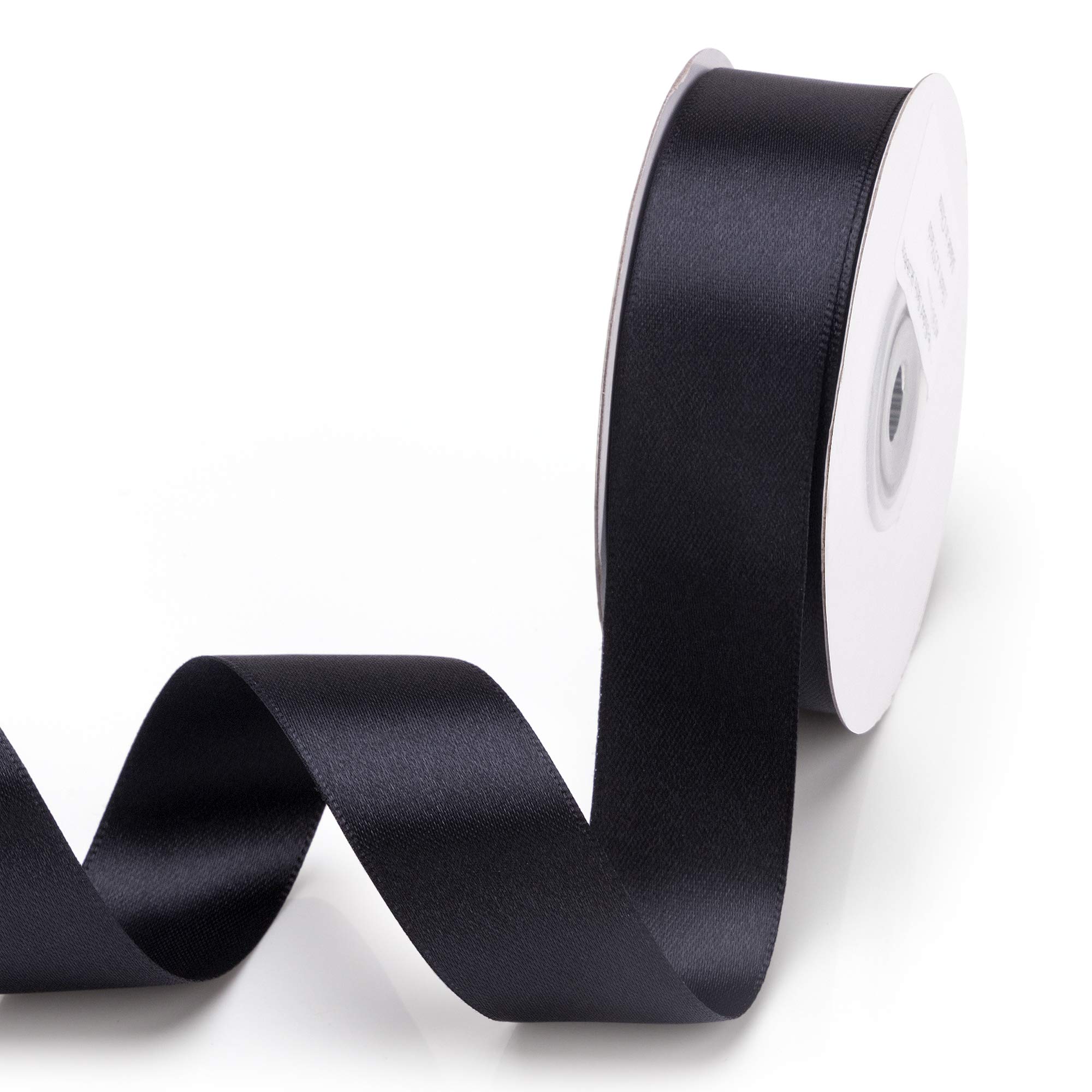 IHKFILAN Double Face Satin Ribbon in Black (25 mm x 22.86 m) Matt Shiny Gift Ribbon for Decorating & Crafts, Weddings, Christenings