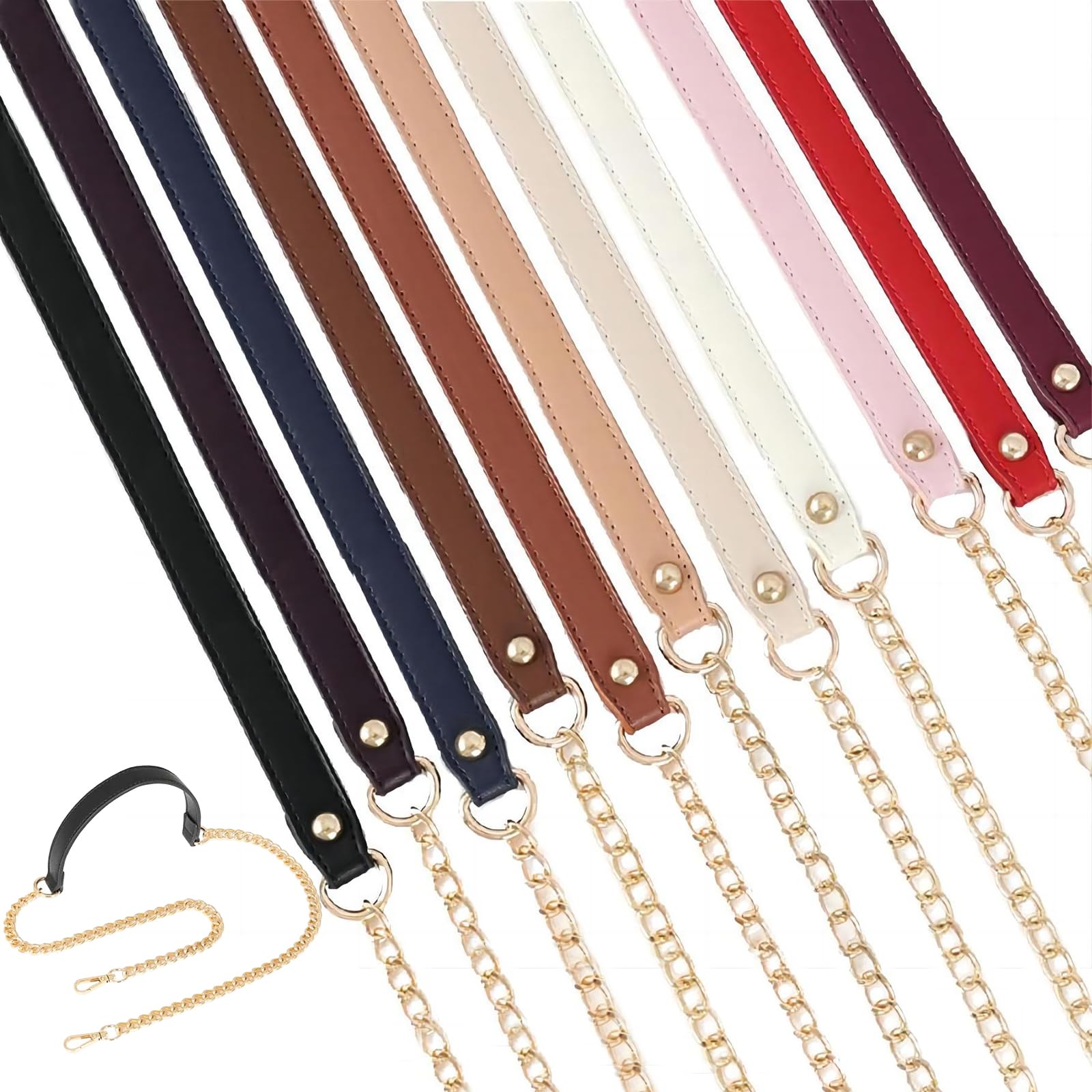 [TOEDNNQI]ショルダーストラップ バッグ用 チェーン 革 ベルト 紐 2cm 細め おしゃれ ショルダーストラップのみ 11色 付替え 交換用 ゴールド 肩紐 カバン用 単品 付け替え の商品画像